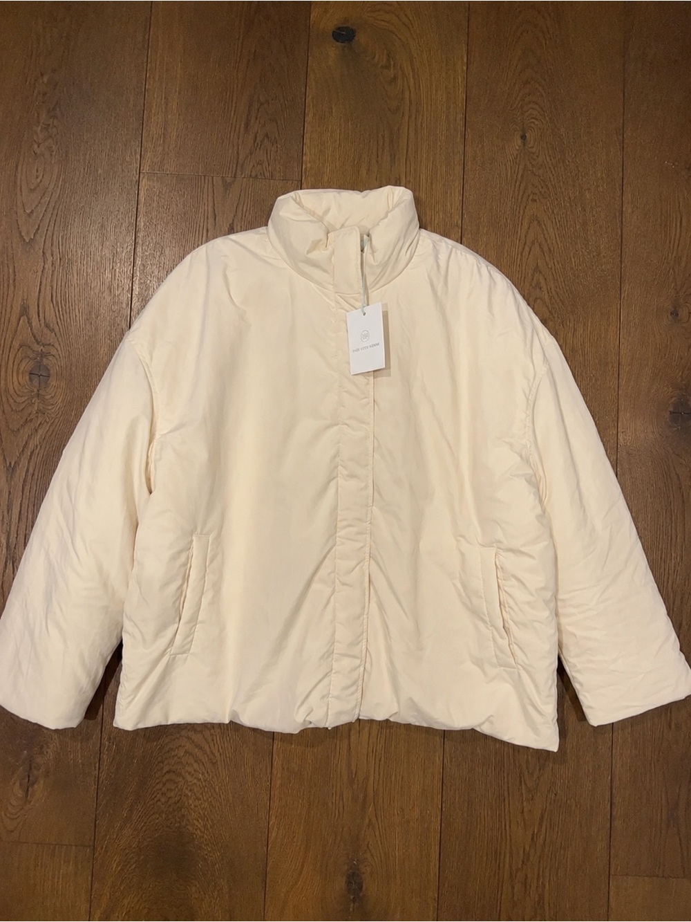 We Wander Minimalist Cream Puffer Jacket Sz L NWT